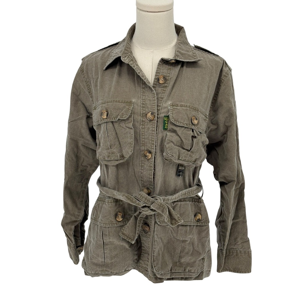 TAG Safari Field Jacket Olive Green 100% Cotton Belted Utility Size L